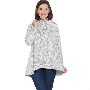 Dennis Basso Hi-Low Hem Jacquard Sweater Cowl Neck
